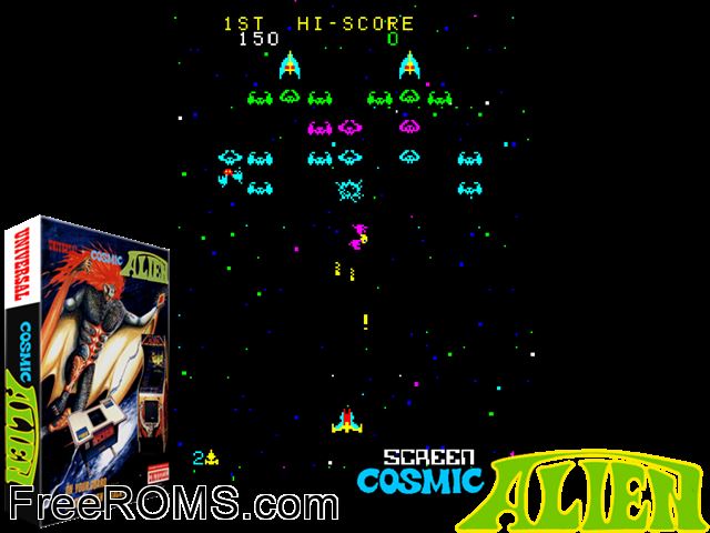 Cosmic Alien (older) MAME game showing 3D box cover and gameplay screenshot