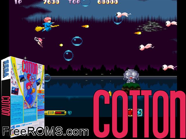Cotton (set 3, World, FD1094 317-0181a) MAME game showing 3D box cover and gameplay screenshot