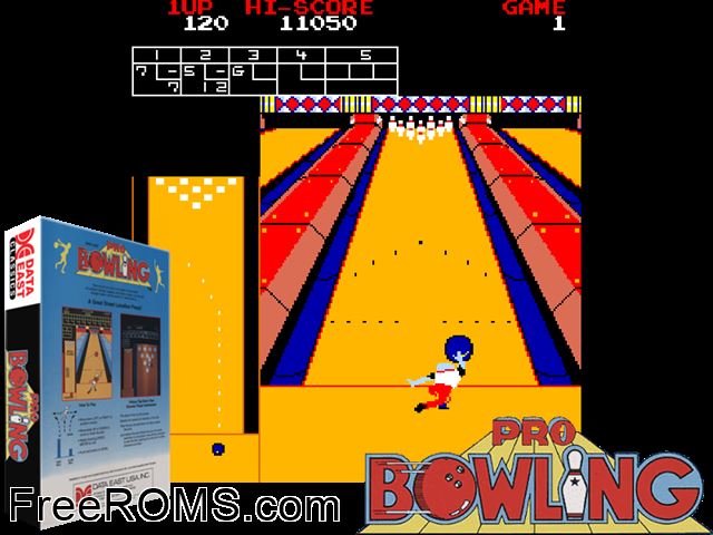Pro Bowling (Cassette) MAME game showing 3D box cover and gameplay screenshot