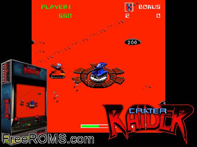 Crater Raider MAME game showing 3D box cover and gameplay screenshot