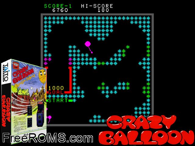 Crazy Balloon (set 1) MAME game showing 3D box cover and gameplay screenshot