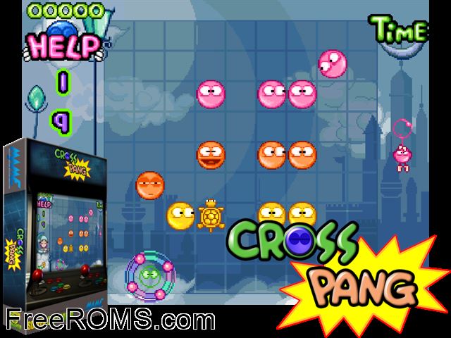 Cross Pang MAME game showing 3D box cover and gameplay screenshot