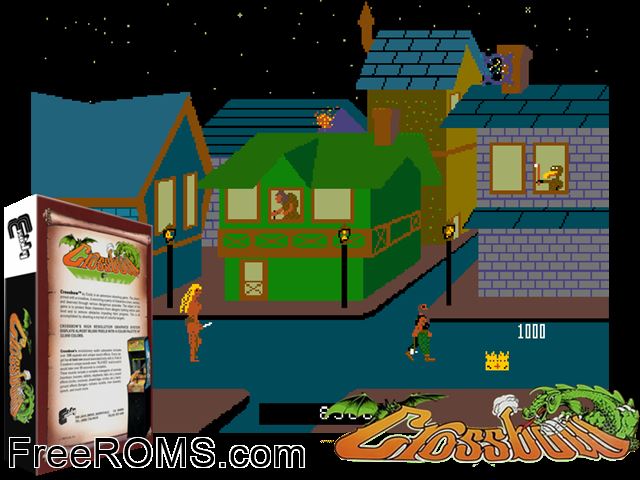 Crossbow (version 2.0) MAME game showing 3D box cover and gameplay screenshot