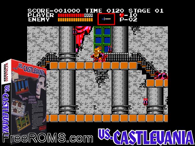 Vs. Castlevania MAME game showing 3D box cover and gameplay screenshot