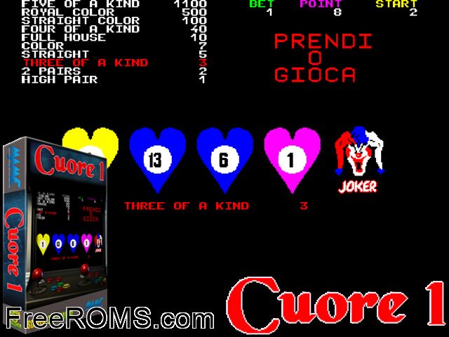 Cuore Uno (Italia) MAME game showing 3D box cover and gameplay screenshot