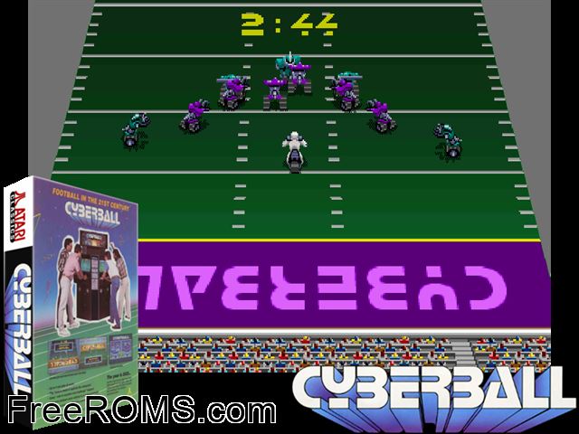 Cyberball 2072 (2 player, rev 3) MAME game showing 3D box cover and gameplay screenshot