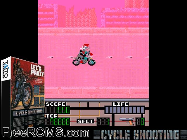 Cycle Shooting MAME game showing 3D box cover and gameplay screenshot