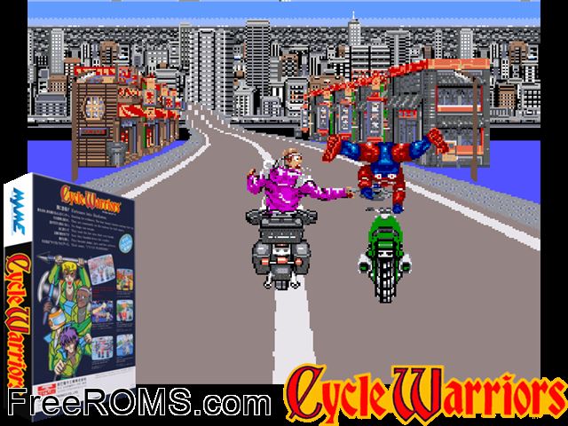 Cycle Warriors MAME game showing 3D box cover and gameplay screenshot