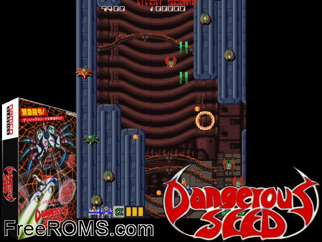 Dangerous Seed (Japan) MAME game showing 3D box cover and gameplay screenshot