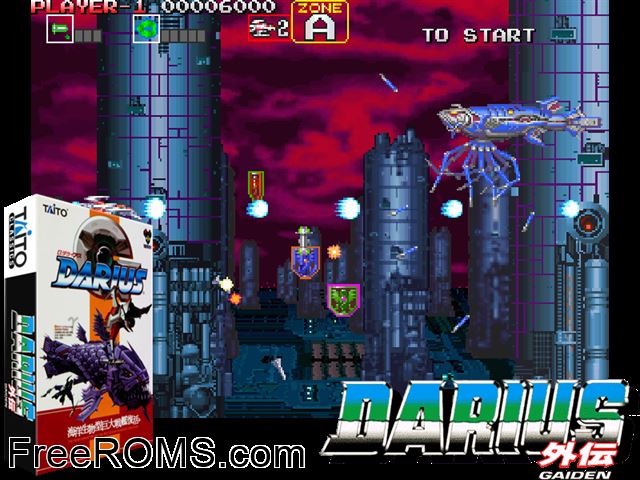 Darius Gaiden - Silver Hawk (Ver 2.5A 1994/09/19) MAME game showing 3D box cover and gameplay screenshot