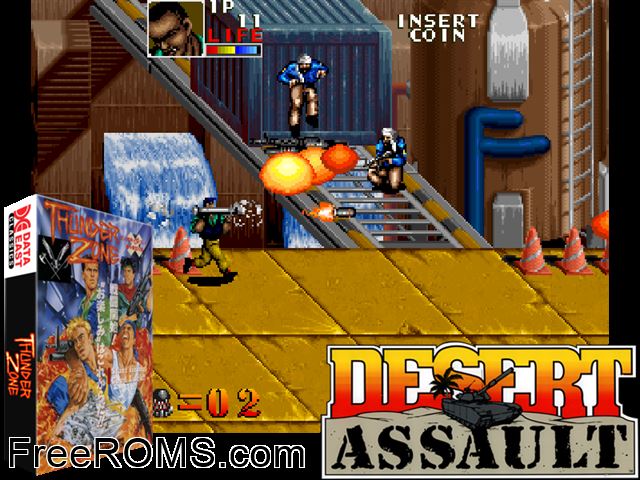 Desert Assault (US 4 Players) MAME game showing 3D box cover and gameplay screenshot