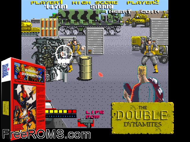 The Double Dynamites (Japan) MAME game showing 3D box cover and gameplay screenshot
