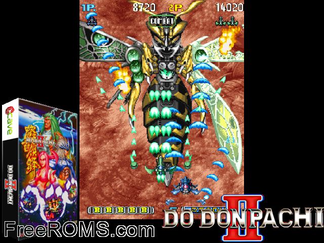 Bee Storm - DoDonPachi II MAME game showing 3D box cover and gameplay screenshot
