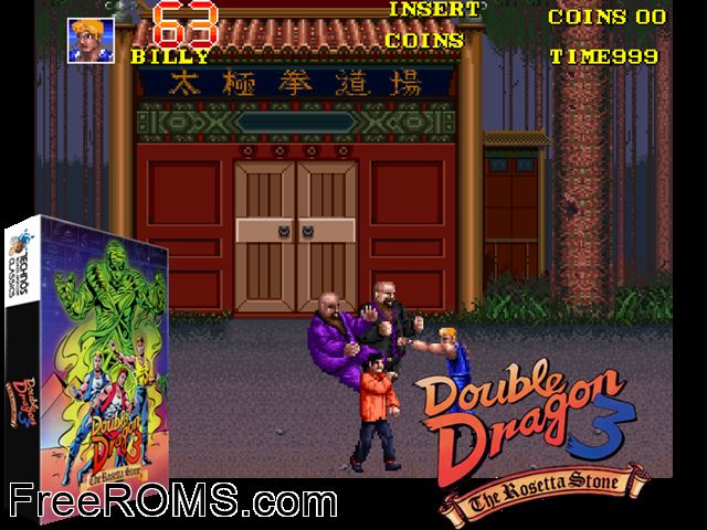 Double Dragon 3 - The Rosetta Stone (bootleg) MAME game showing 3D box cover and gameplay screenshot