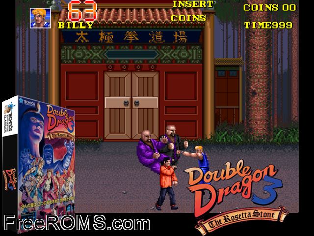 Double Dragon 3 - The Rosetta Stone (US) MAME game showing 3D box cover and gameplay screenshot