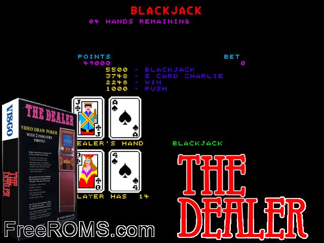The Dealer MAME game showing 3D box cover and gameplay screenshot