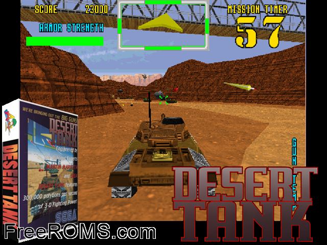 Desert Tank MAME game showing 3D box cover and gameplay screenshot