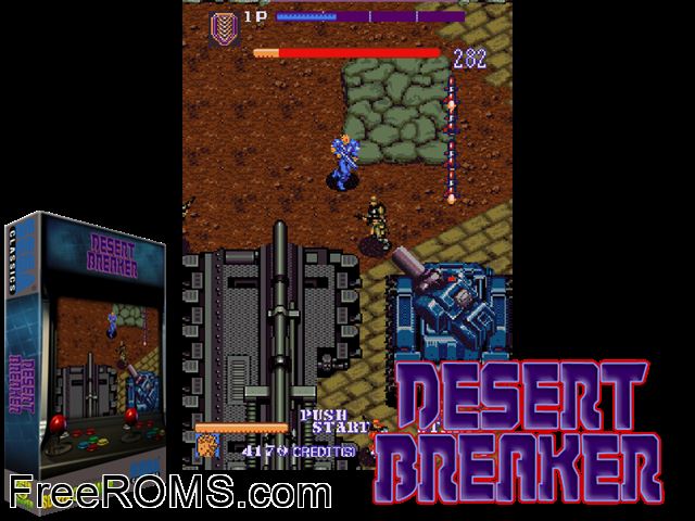 Desert Breaker (FD1094 317-0196) MAME game showing 3D box cover and gameplay screenshot