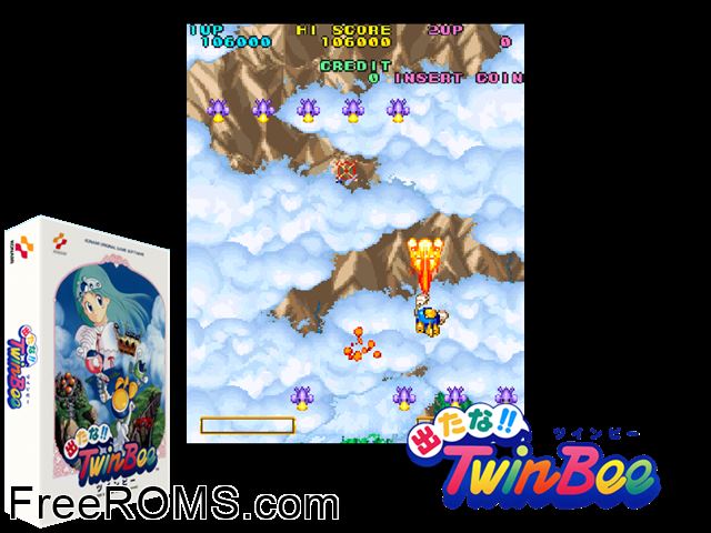 Detana!! Twin Bee (Japan ver. J) MAME game showing 3D box cover and gameplay screenshot