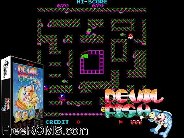 Devil Fish (Galaxian hardware, bootleg?) MAME game showing 3D box cover and gameplay screenshot