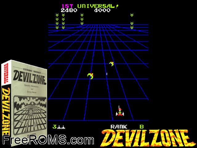 Devil Zone (easier) MAME game showing 3D box cover and gameplay screenshot