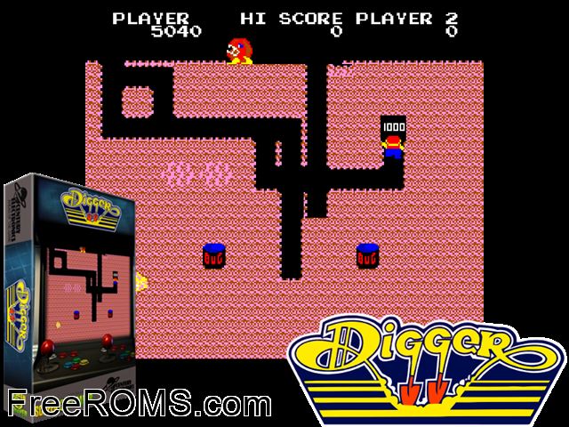 Digger (CVS) MAME game showing 3D box cover and gameplay screenshot
