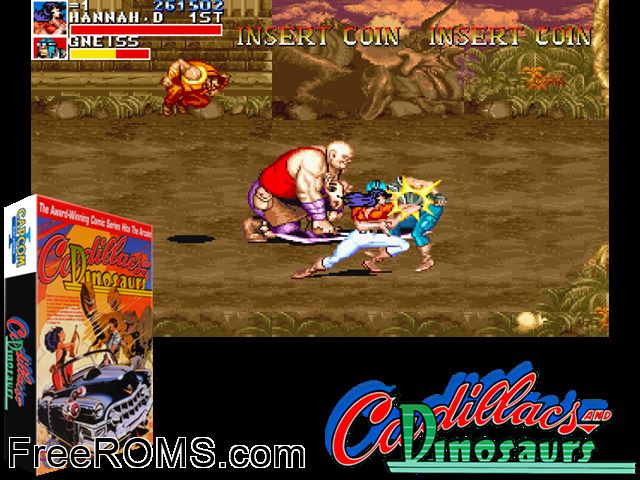 Cadillacs Kyouryuu-Shinseiki (Japan 930201) MAME game showing 3D box cover and gameplay screenshot