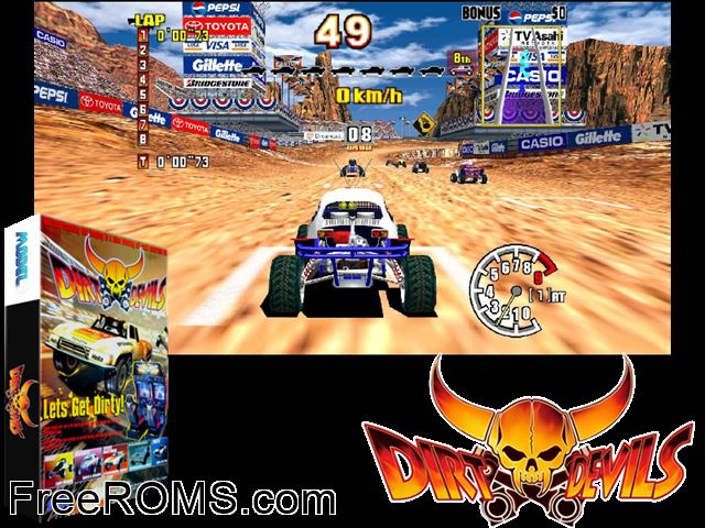 Dirt Devils MAME game showing 3D box cover and gameplay screenshot