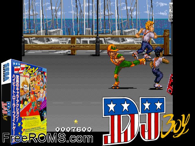 DJ Boy (Japan) MAME game showing 3D box cover and gameplay screenshot