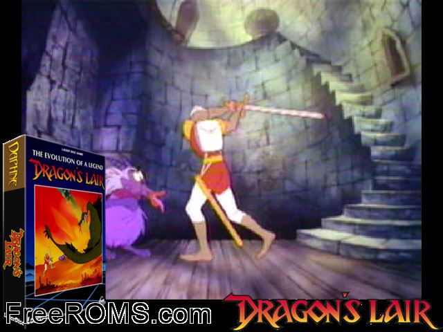 Dragon's Lair MAME game showing 3D box cover and gameplay screenshot