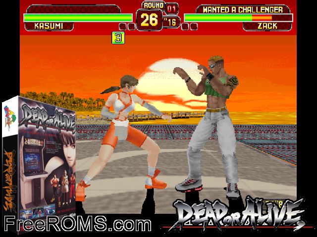 Dead or Alive (Model 2A) MAME game showing 3D box cover and gameplay screenshot