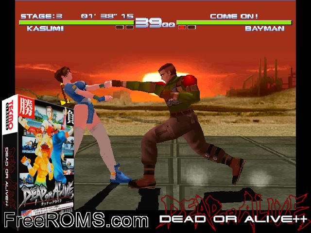 Dead Or Alive ++ (JAPAN) MAME game showing 3D box cover and gameplay screenshot