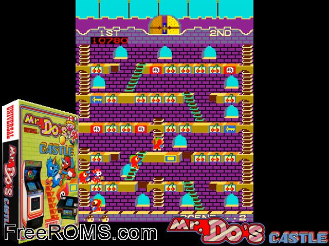 Mr. Do's Castle (set 1) MAME game showing 3D box cover and gameplay screenshot