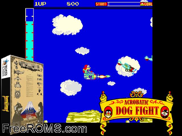 Acrobatic Dog-Fight MAME game showing 3D box cover and gameplay screenshot
