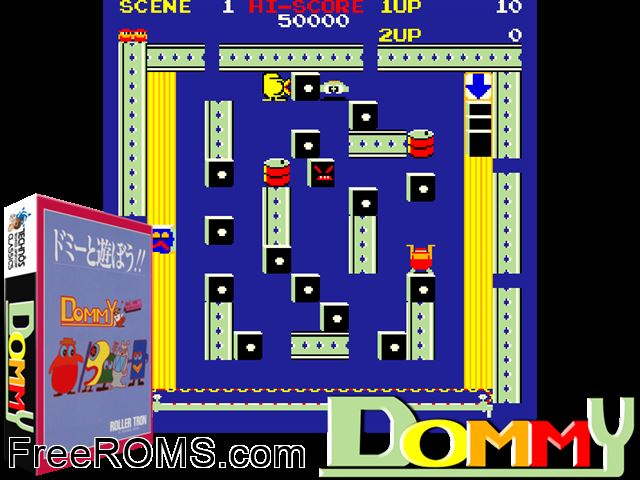 Dommy MAME game showing 3D box cover and gameplay screenshot