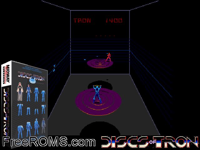 Discs of Tron (Environmental) MAME game showing 3D box cover and gameplay screenshot