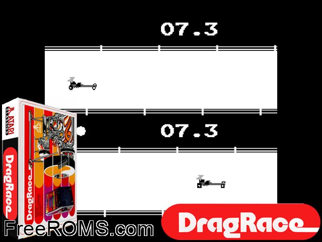 Drag Race MAME game showing 3D box cover and gameplay screenshot