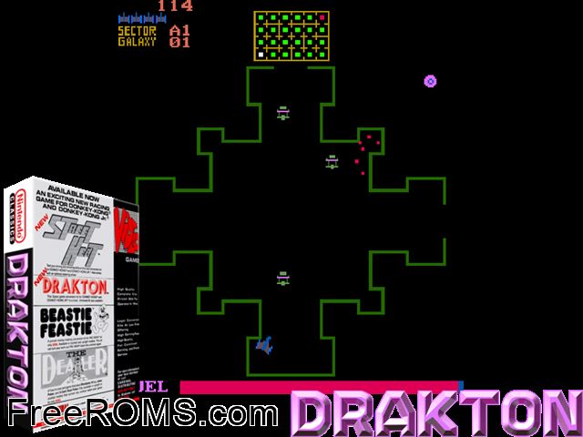 Drakton MAME game showing 3D box cover and gameplay screenshot