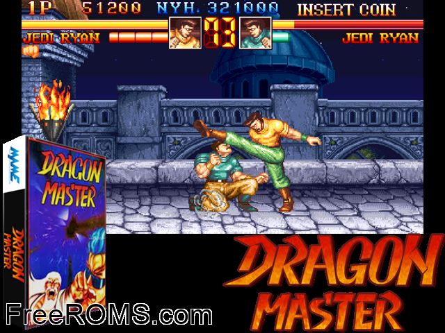 Dragon Master MAME game showing 3D box cover and gameplay screenshot