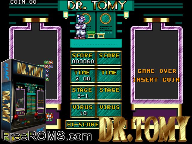 Dr. Tomy MAME game showing 3D box cover and gameplay screenshot
