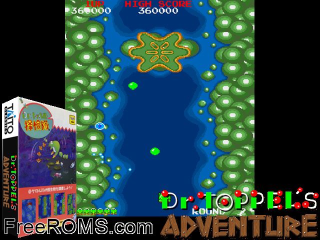 Dr. Toppel's Adventure (World) MAME game showing 3D box cover and gameplay screenshot