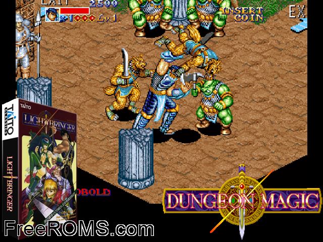 Dungeon Magic (Ver 2.1O 1994/02/18) MAME game showing 3D box cover and gameplay screenshot