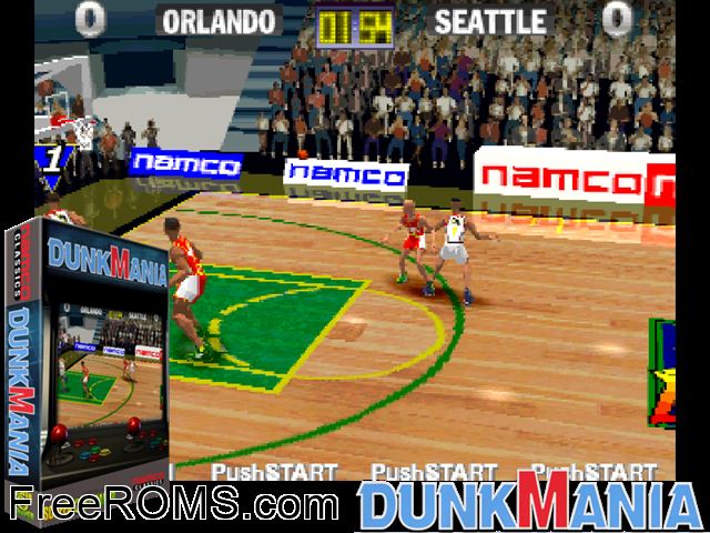 Dunk Mania (DM2/VER.C) MAME game showing 3D box cover and gameplay screenshot