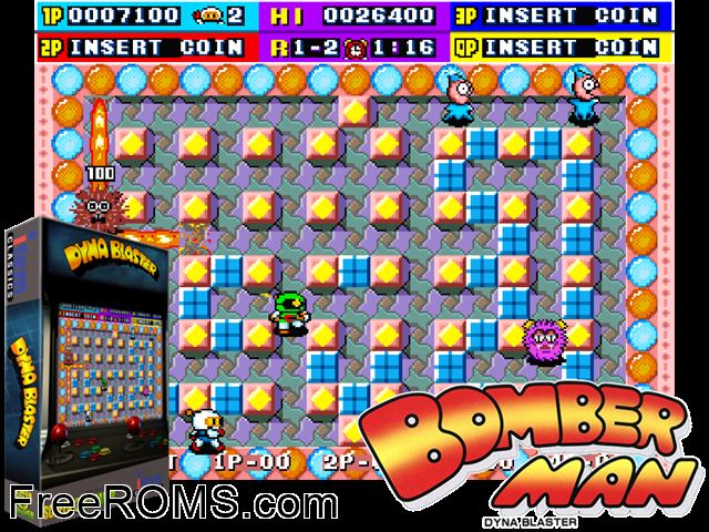Dynablaster / Bomber Man MAME game showing 3D box cover and gameplay screenshot