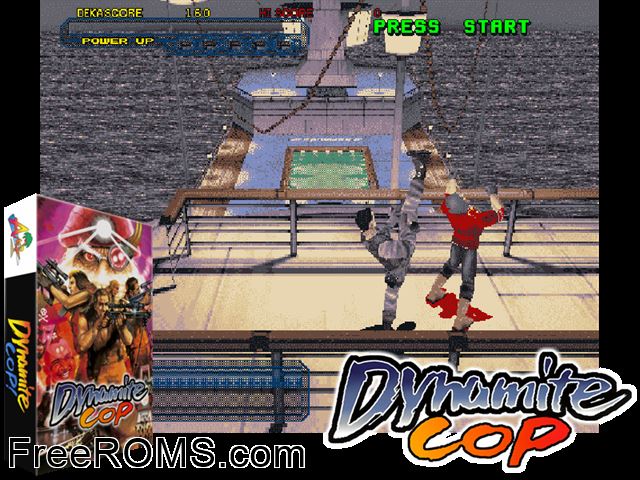 Dynamite Cop (Model 2A) MAME game showing 3D box cover and gameplay screenshot