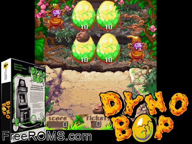 Dyno Bop MAME game showing 3D box cover and gameplay screenshot