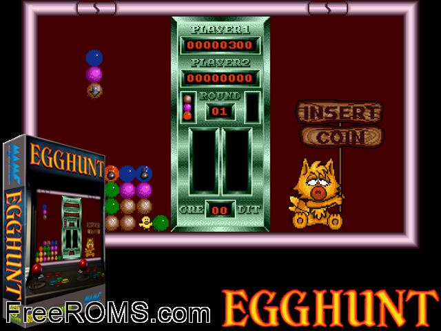 Egg Hunt MAME game showing 3D box cover and gameplay screenshot