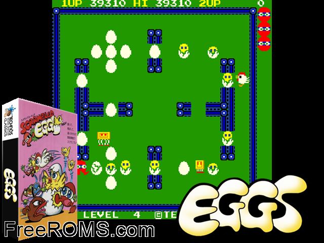 Eggs MAME game showing 3D box cover and gameplay screenshot