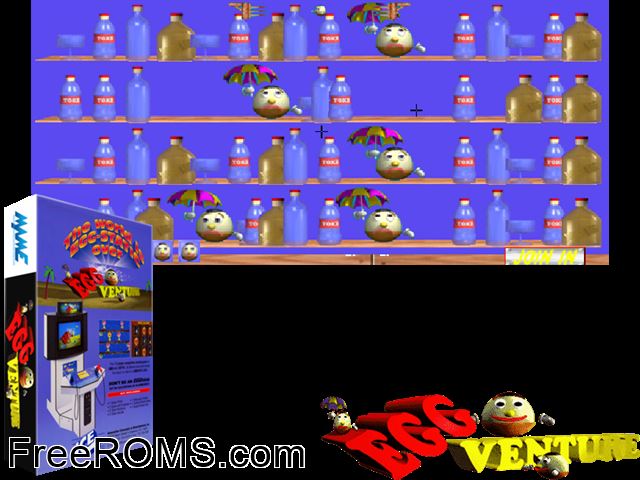 Egg Venture (Release 10) MAME game showing 3D box cover and gameplay screenshot