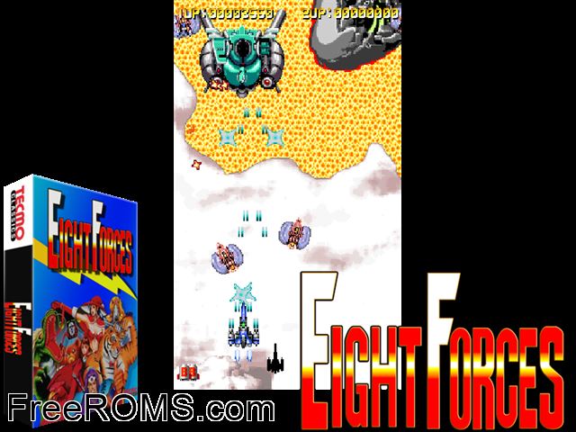 Eight Forces MAME game showing 3D box cover and gameplay screenshot
